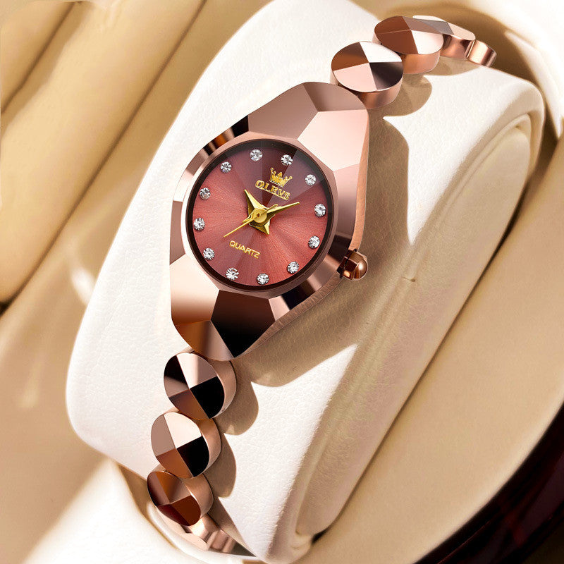 OLEVS Women's Ceramic Tungsten Steel Quartz Bracelet Watch - Luxury Wristwatch with Steel Strap