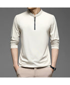 Men's Zippered Half-High Collar Cotton Shirt