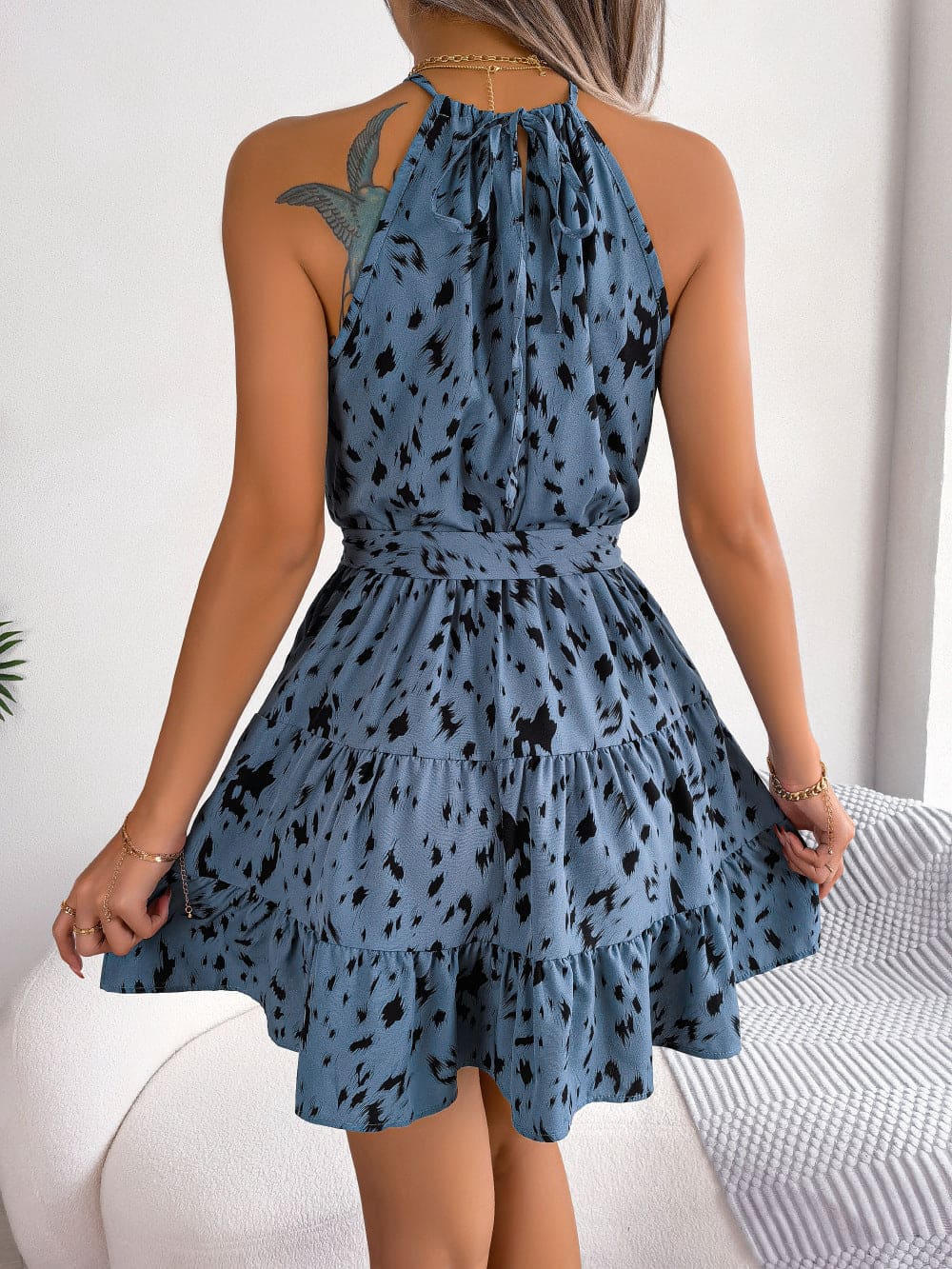 Women's Summer Beach Dress - Casual Leopard Print Ruffled Swing Dress