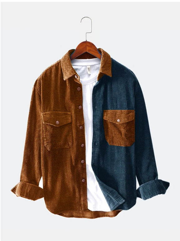 Men's Patchwork Casual Loose Long Sleeve Shirt - Fashion Statement Piece