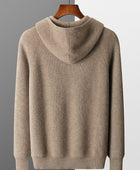 Casual Hooded Zipper Cardigan: Men's Sportswear Sweater in Pure Wool