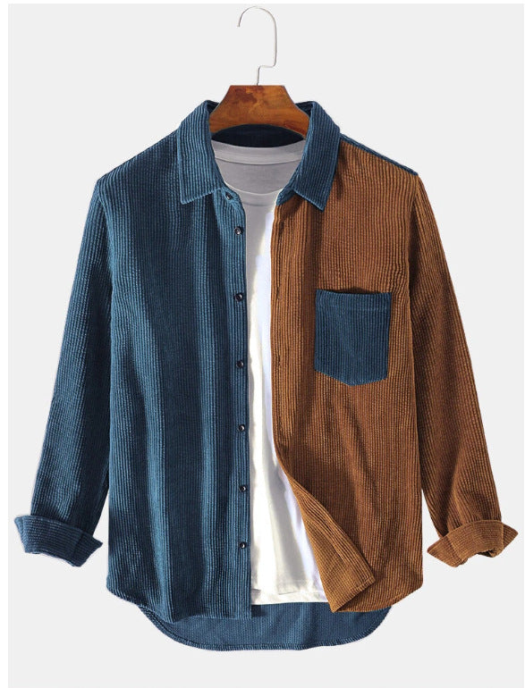 Men's Patchwork Casual Loose Long Sleeve Shirt - Fashion Statement Piece