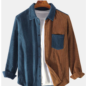 Men's Patchwork Casual Loose Long Sleeve Shirt - Fashion Statement Piece