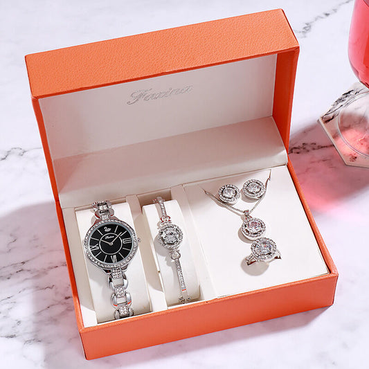 Women's Quartz Watch Set with Matching Bracelet, Necklace, Ring, and Earrings - A Perfect Gift Ensemble