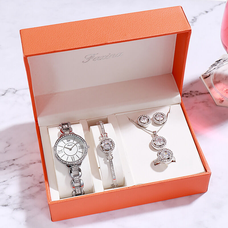 Women's Quartz Watch Set with Matching Bracelet, Necklace, Ring, and Earrings - A Perfect Gift Ensemble