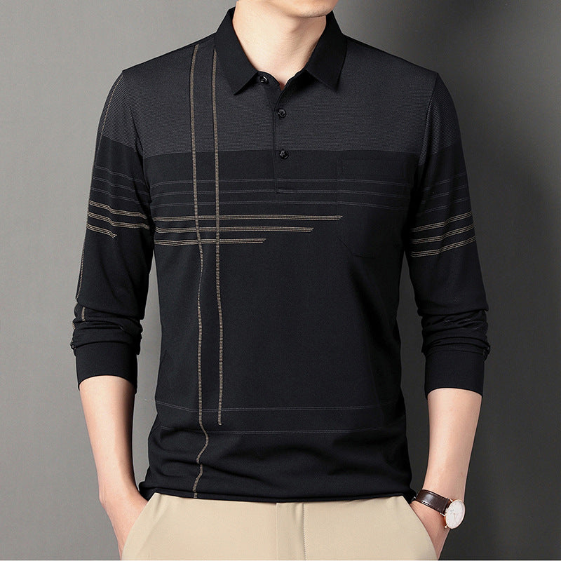 Men's Striped Lapel T-shirt: Long Sleeve Casual Comfort