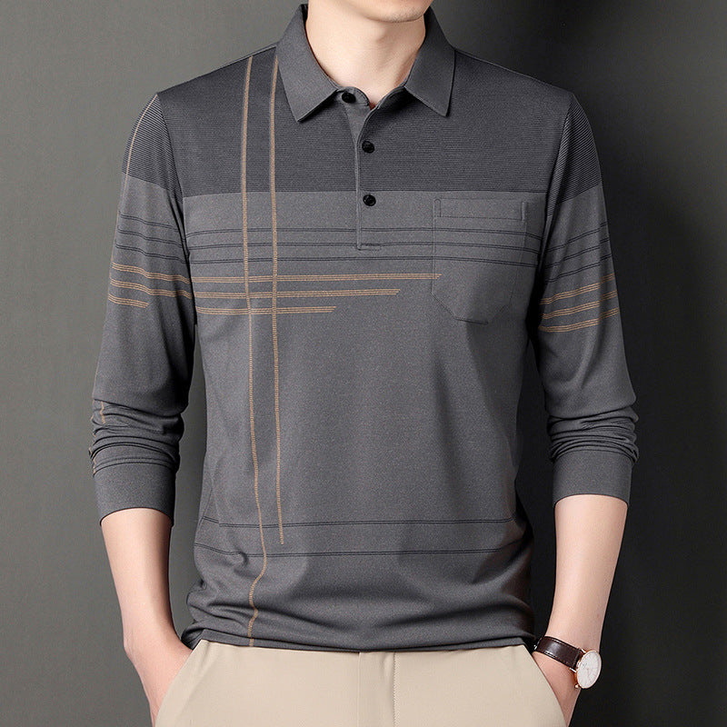 Men's Striped Lapel T-shirt: Long Sleeve Casual Comfort