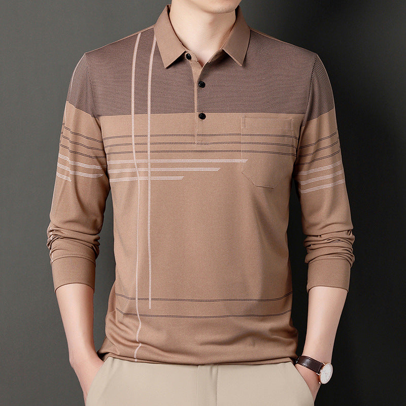 Men's Striped Lapel T-shirt: Long Sleeve Casual Comfort