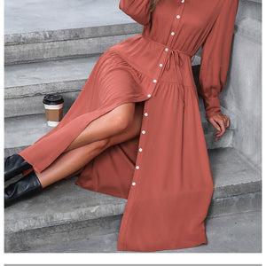 Elegant V-Neck Long Sleeve Dress – Ideal for Autumn & Evening Wear