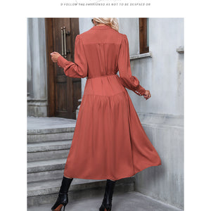 Elegant V-Neck Long Sleeve Dress – Ideal for Autumn & Evening Wear