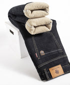 Winter Men's Lambs wool Fleece Padded Jeans