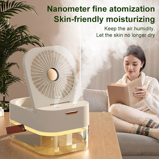 Portable Humidifier Spray Fan – USB Air Cooler & Night Light