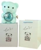 Rotating Eternal Rose Jewelry Box with Necklace -Teddy Bear Gift Box Perfect Romantic Gift for Special Occasions