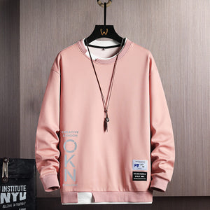 Men's Casual Sweatshirt with Fake Two-Piece Design - OKN Letter Print