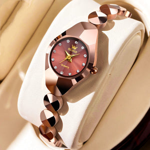 OLEVS Women's Rose Gold Ceramic Tungsten Steel Bracelet Watch – Luxury Quartz Timepiece