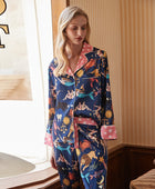 Seasonal Silk Elegance: Blue Constellation Pajama Set