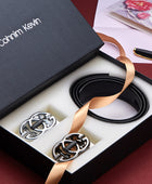 Cohnim Kevin Men's Belt Set - First Layer Cowhide Soft Leather Belt with Box
