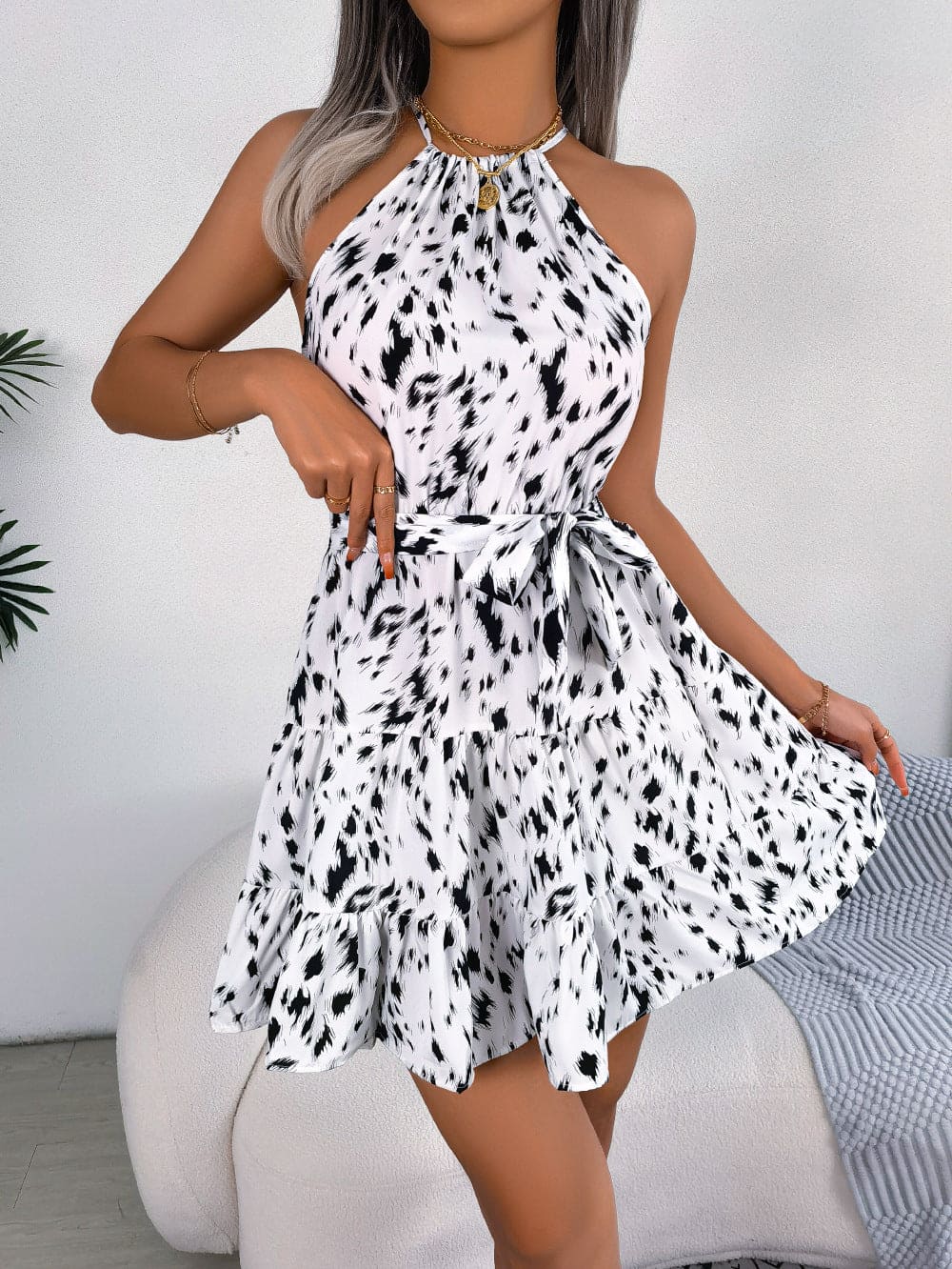 Women's Summer Beach Dress - Casual Leopard Print Ruffled Swing Dress