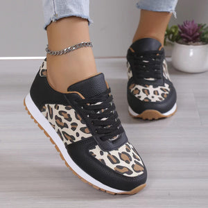 Leopard Print Lace-Up Sneakers - Stylish Women’s Sports Shoes