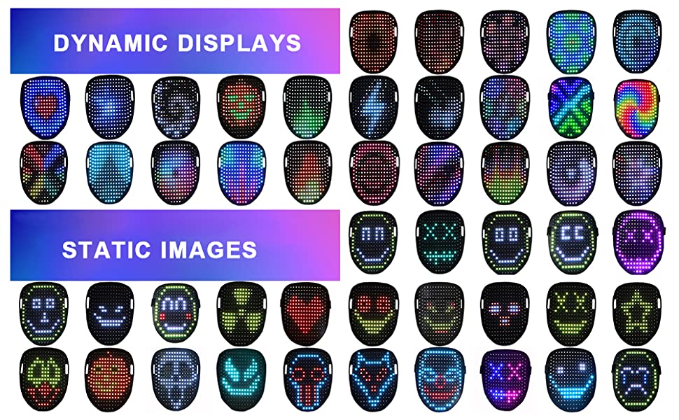 Halloween Cosplay LED Mask With Gesture Sensing and 50 Patterns