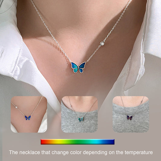 Fashion Novelty Jewelry: S925 Silver Color-changing Butterfly Necklace