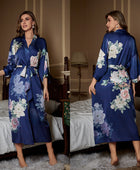 Red Satin Lace-Up Luxury Morning Gown: Elegant Women's Sleepwear and Bathrobe Set