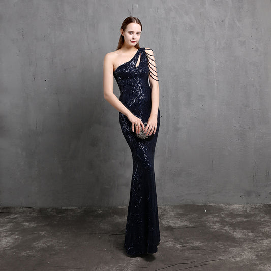 Elegant One-Shoulder Mermaid Sequin Party Dress - Women's Formal Evening Gown for Weddings, Bridesmaids & Special Occasions