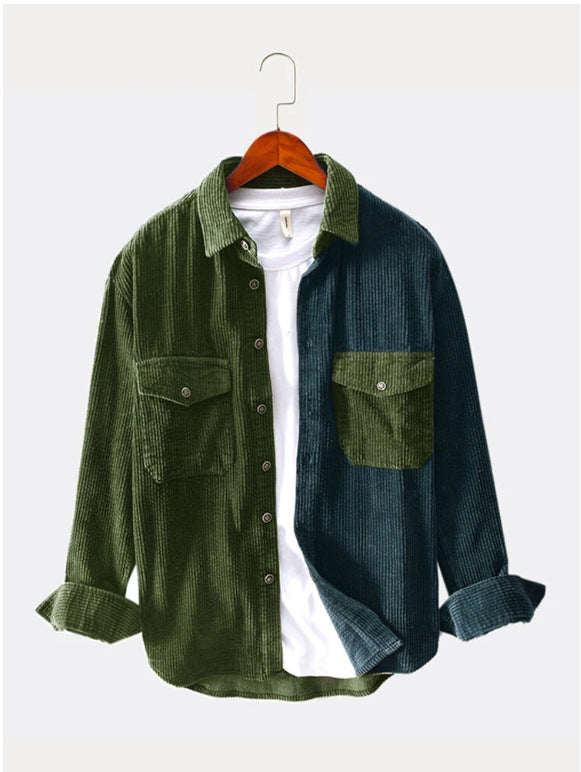 Men's Patchwork Casual Loose Long Sleeve Shirt - Fashion Statement Piece