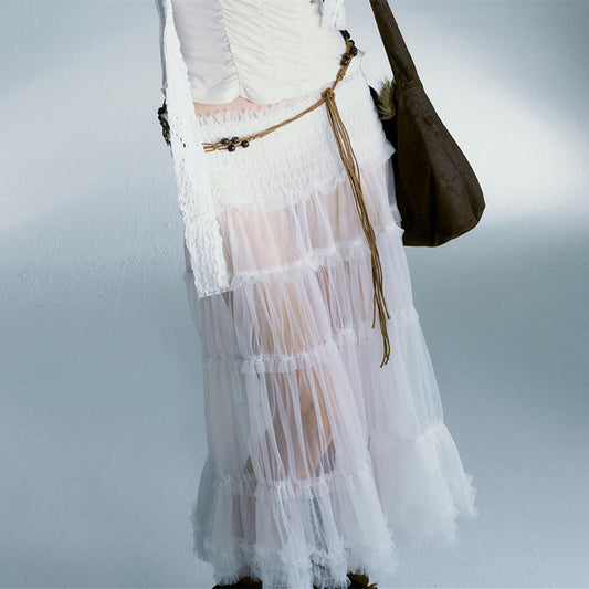 Ballet-Inspired Full-Length Mesh Skirt - Micro See-through Style for Elegant Appeal