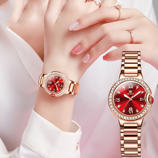 Luxury Quartz Watch with Stainless Steel Strap - Fashionable Women's Timepiece featuring Date Hands and Waterproof Design