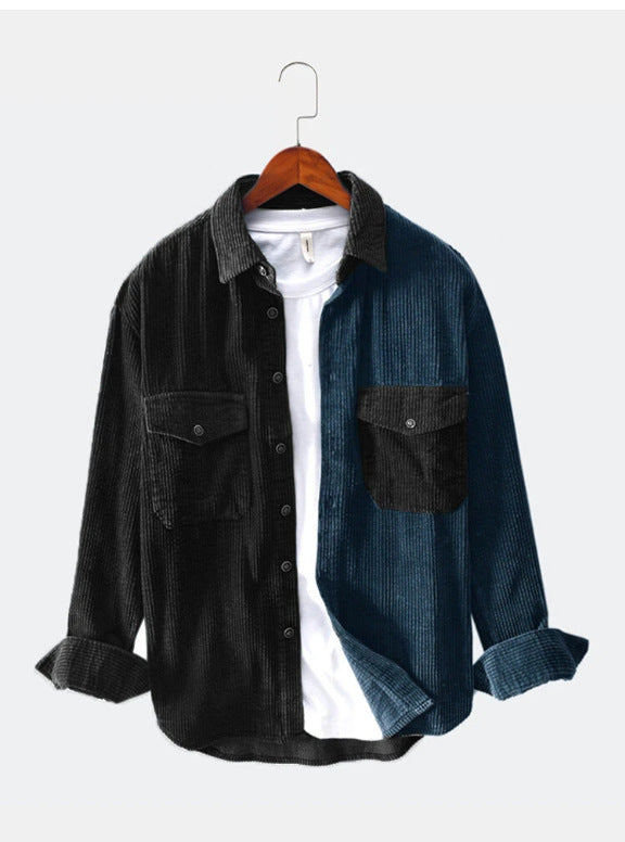 Men's Patchwork Casual Loose Long Sleeve Shirt - Fashion Statement Piece