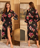 Red Satin Lace-Up Luxury Morning Gown: Elegant Women's Sleepwear and Bathrobe Set