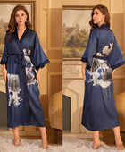 Red Satin Lace-Up Luxury Morning Gown: Elegant Women's Sleepwear and Bathrobe Set