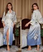 Red Satin Lace-Up Luxury Morning Gown: Elegant Women's Sleepwear and Bathrobe Set