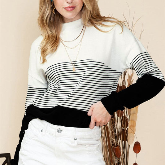 Women's Striped Contrast Color Casual Sweater - Versatile and Stylish Knit Top