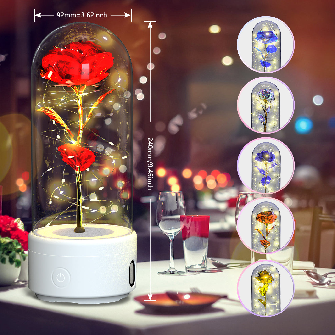 2-in-1 Rose LED Light & Bluetooth Speaker - Romantic Night Light in Glass Cover, Perfect Gift for Valentine's & Mother's Day