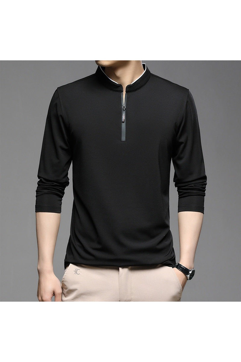 Men's Zippered Half-High Collar Cotton Shirt