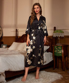 Red Satin Lace-Up Luxury Morning Gown: Elegant Women's Sleepwear and Bathrobe Set