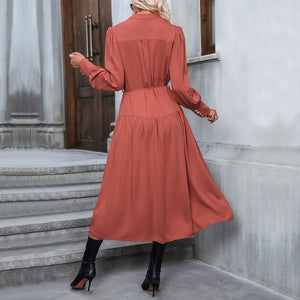 Elegant V-Neck Long Sleeve Dress – Ideal for Autumn & Evening Wear