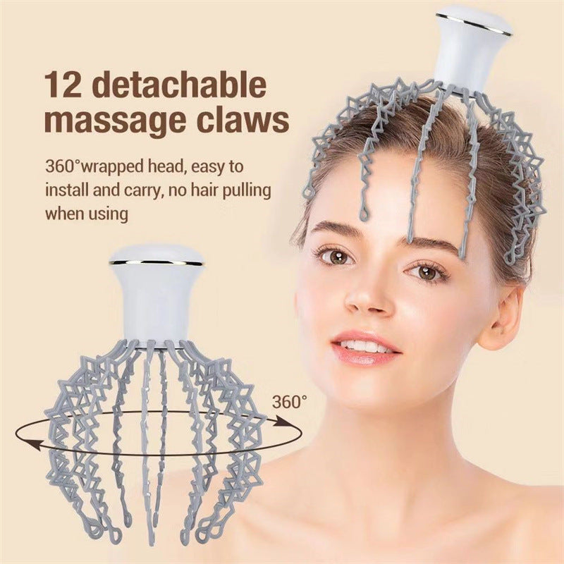 Wireless Electric Scalp Massager - 12-Point Head Massage Device with Red Light Therapy & 6 Modes for Relaxation & Decompression