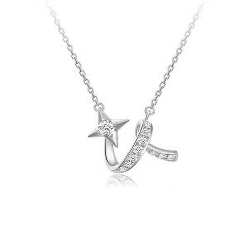 Sterling Silver Meteor Necklace with Embedded Diamonds - Elegant Women's Fashion Accessory