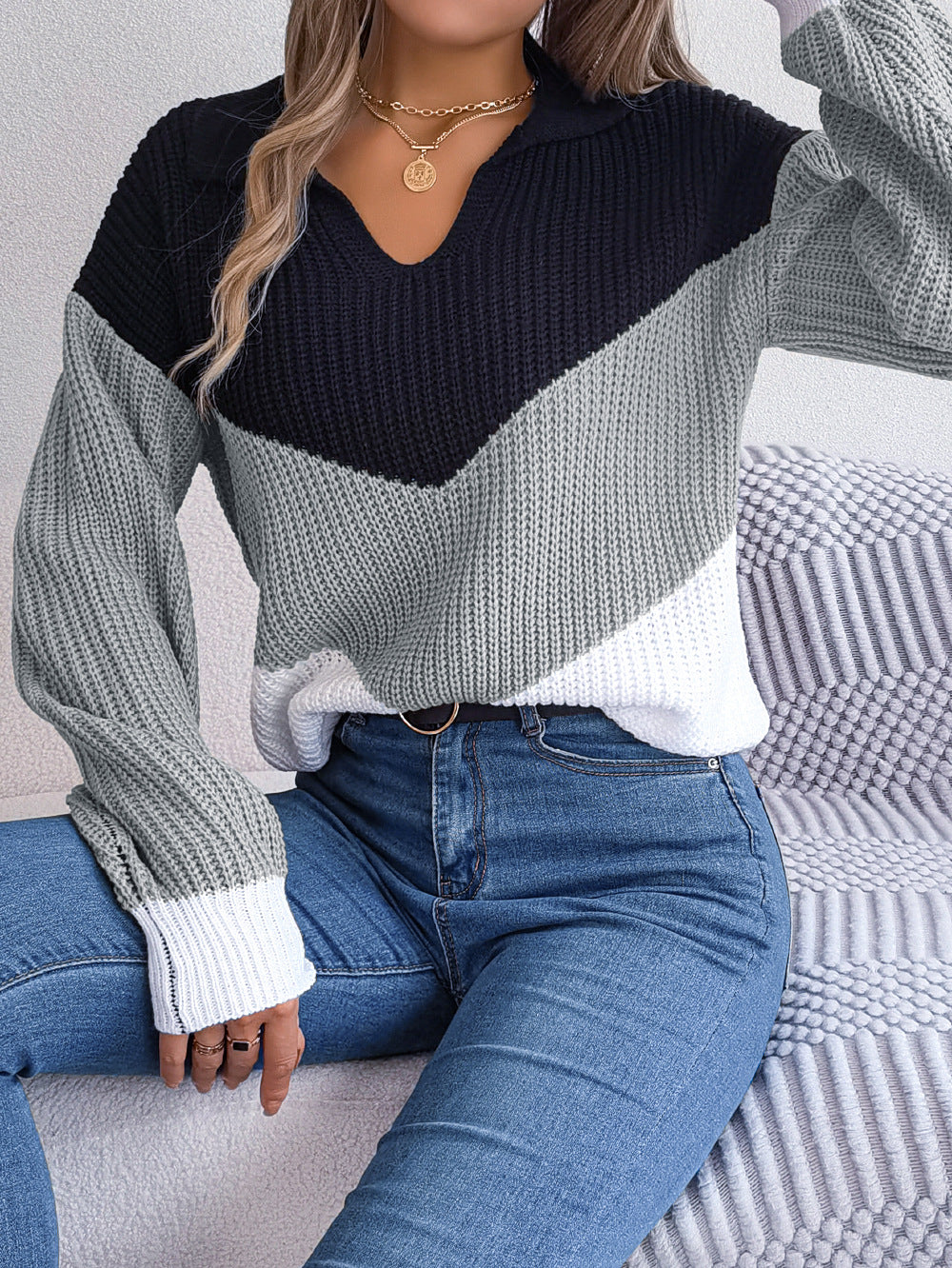 Women's Warm Knitted Pullover with Round Neck Casual Top