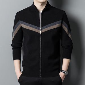 Men's Stand Collar Sweater - Modern Contrast Color Design for a Stylish Look