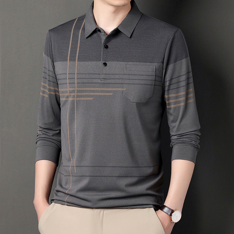 Men's Striped Lapel T-shirt: Long Sleeve Casual Comfort