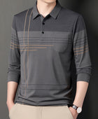 Men's Striped Lapel T-shirt: Long Sleeve Casual Comfort