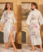 Red Satin Lace-Up Luxury Morning Gown: Elegant Women's Sleepwear and Bathrobe Set