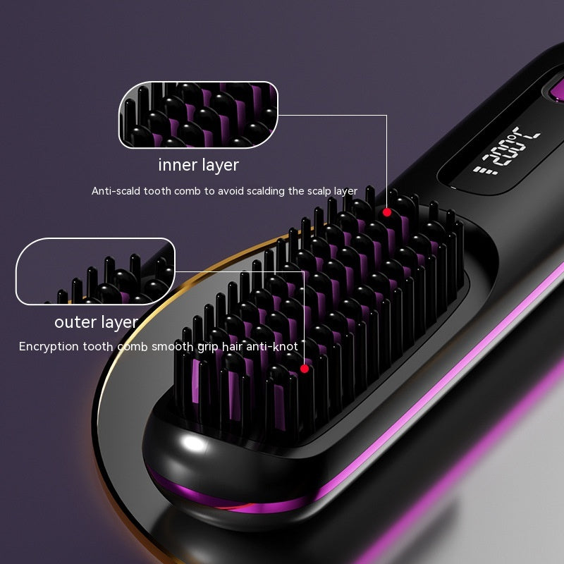 LCD Ceramic Electric Hair Straightener Comb with USB Charging - Efficient Heating for Smooth Hair