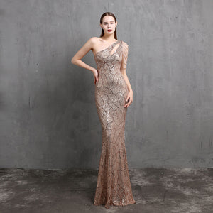 Elegant One-Shoulder Sequin Mermaid Dress – Perfect for Special Occasions