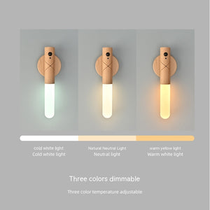 Wooden Wall Light with Motion Sensor – USB Rechargeable Indoor Night Lamp