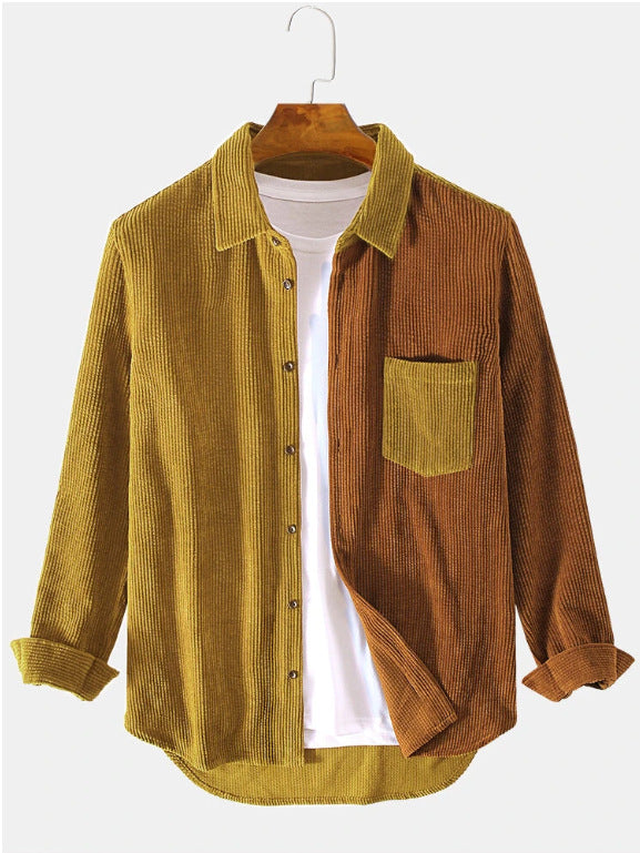 Men's Patchwork Casual Loose Long Sleeve Shirt - Fashion Statement Piece